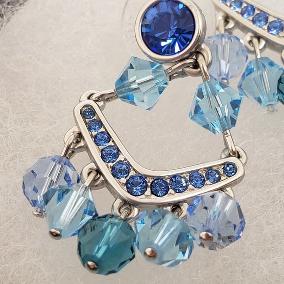 Swarovski Crystal Blue Chandelier Dangle Drop Silver Post Earrings - Picture 6 of 12